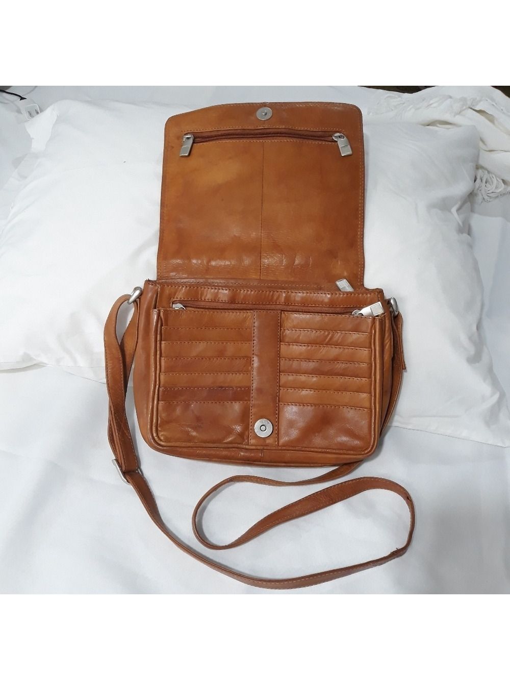 Genuine Leather Vintage Tan Bag Unisex Travel Many Compartments